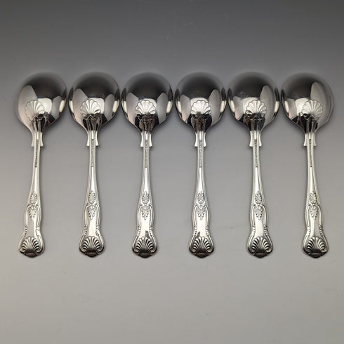British Vintage Silver Plated Soup Spoons Set of 6 in Osborne Paper Box